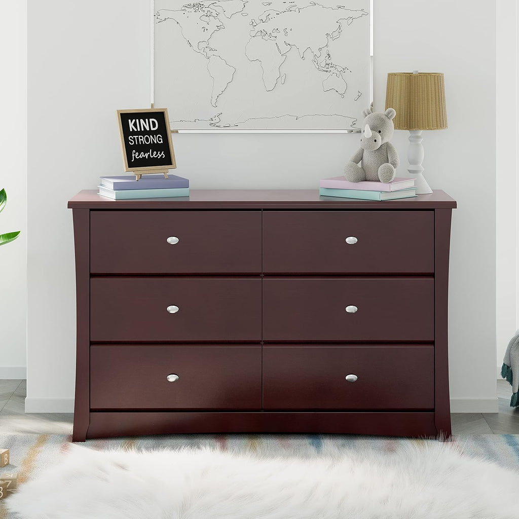 Storkcraft Crescent 6 Drawer Double Dresser (Pebble Gray) – GREENGUARD Gold Certified, For Nursery, Dresser, Kids Nursery Organizer, Chest of Drawers