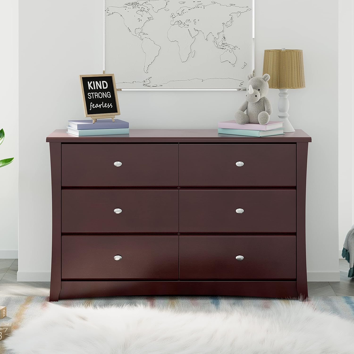 Storkcraft Crescent 6 Drawer Double Dresser (Pebble Gray) – GREENGUARD Gold Certified, For Nursery, Dresser, Kids Nursery Organizer, Chest of Drawers