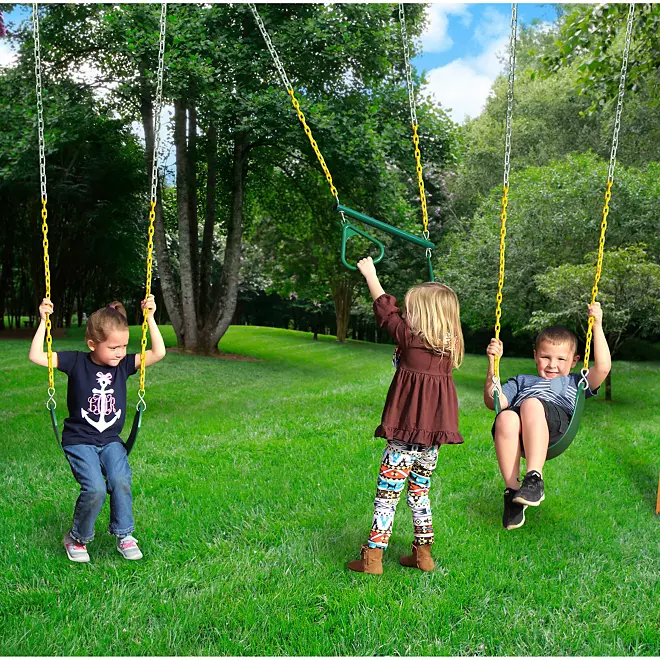 Gorilla Playsets Avalon Wood Swing Set with Wood Roof and Monkey Bars