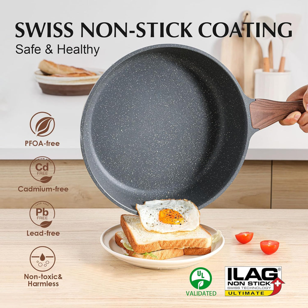 SENSARTE Nonstick Cookware Set 13-Piece, Healthy Pots and Pans Set Non-toxic Kitchen Cooking Set with Granite Coating, Stay-Cool Handles, Silicone Utensils and Pot Protectors, PFOA Free