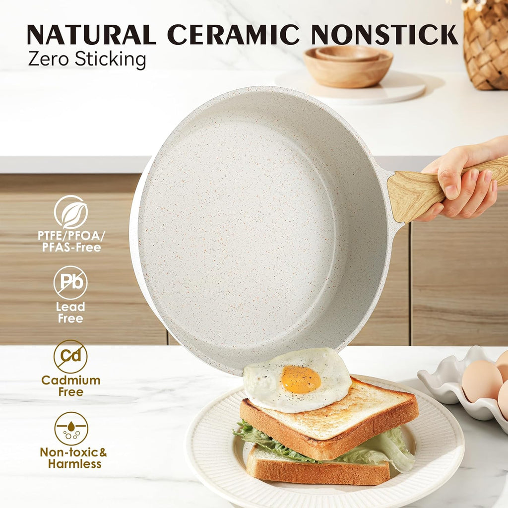 SENSARTE Nonstick Cookware Set 13-Piece, Healthy Pots and Pans Set Non-toxic Kitchen Cooking Set with Granite Coating, Stay-Cool Handles, Silicone Utensils and Pot Protectors, PFOA Free