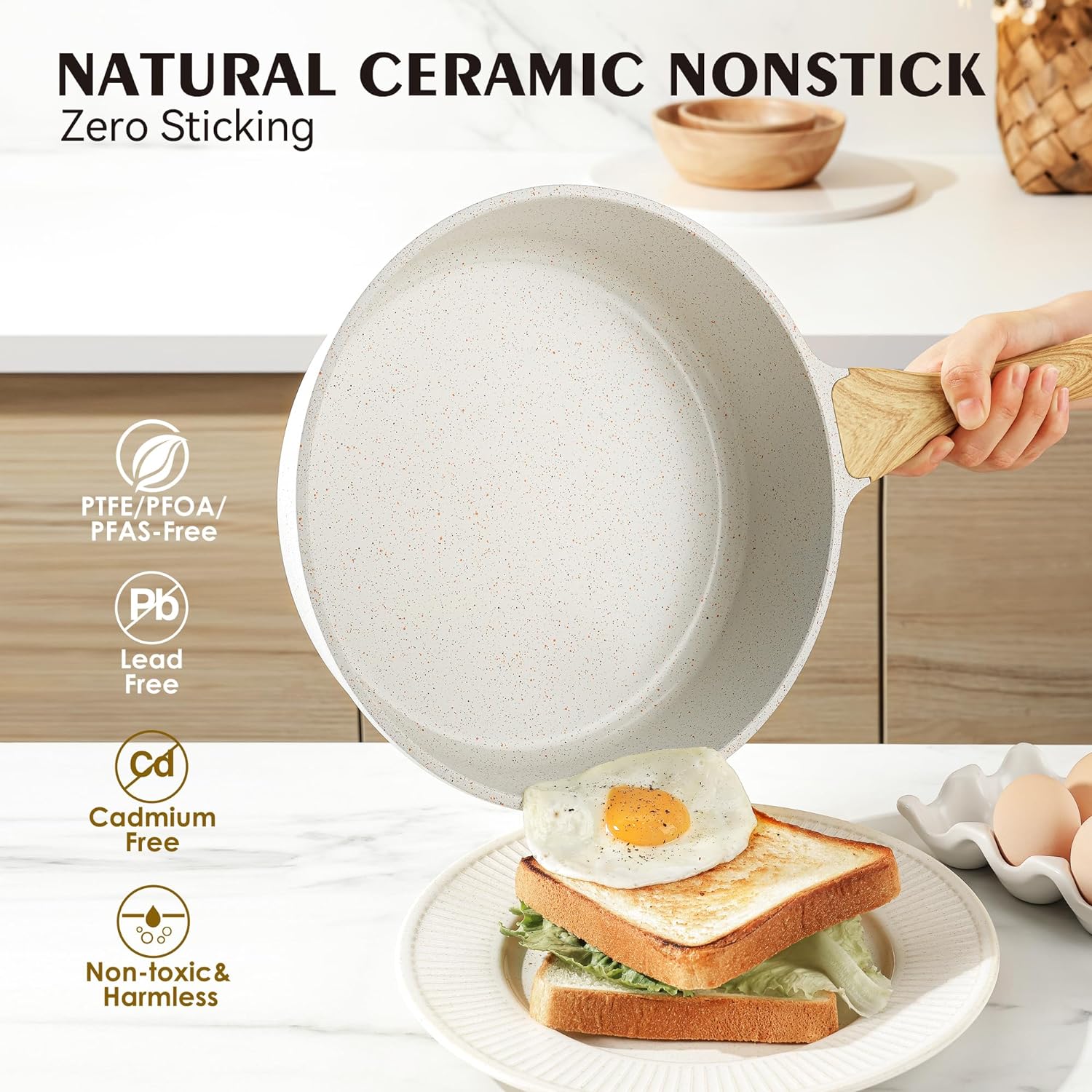 SENSARTE Nonstick Cookware Set 13-Piece, Healthy Pots and Pans Set Non-toxic Kitchen Cooking Set with Granite Coating, Stay-Cool Handles, Silicone Utensils and Pot Protectors, PFOA Free