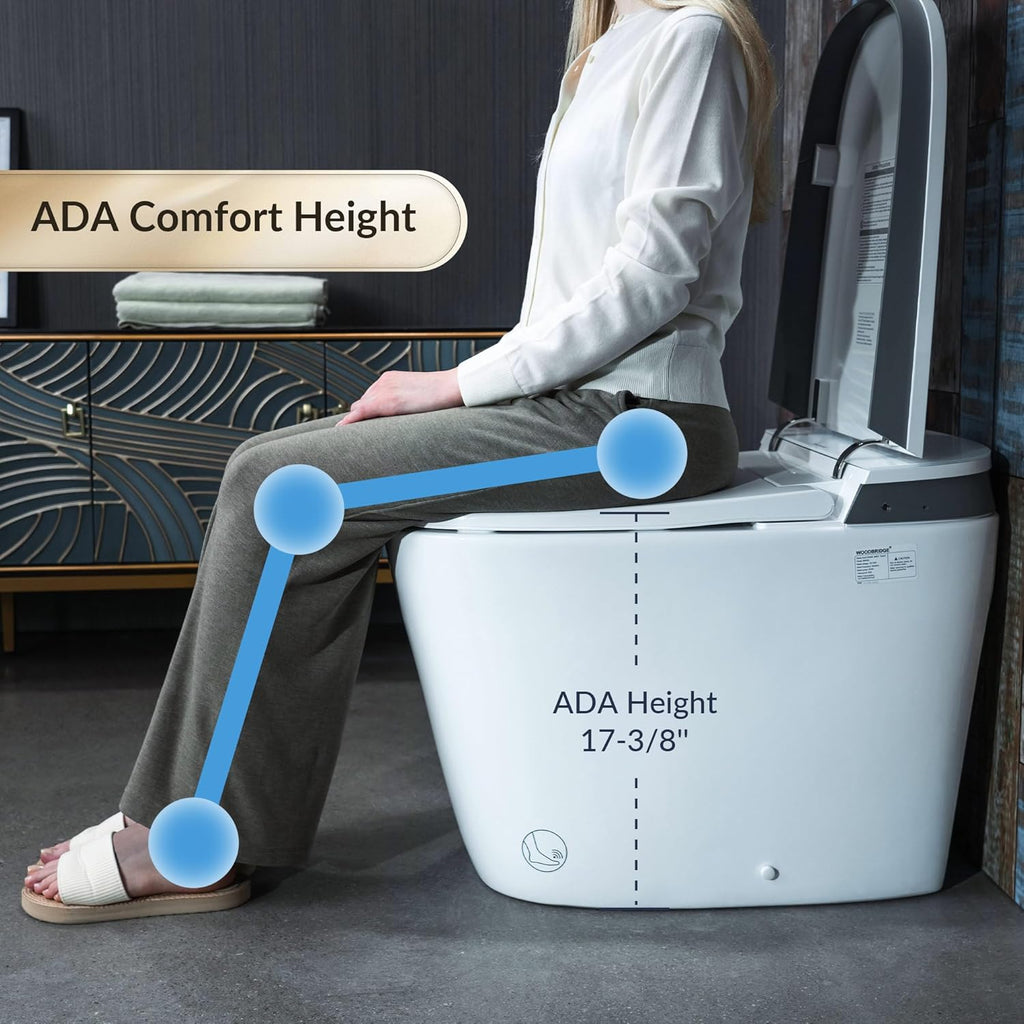 WOODBRIDGE Smart Bidet Toilet with 1000 Gram MaP Flush Score,Auto Open/Close,Foam Shield,Auto Flush,Foot Sensor,Movement Drying,Heated Seat,ADA Chair Height,One Piece Toilet with Tank Built in
