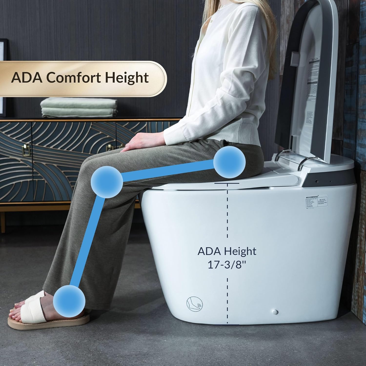 WOODBRIDGE Smart Bidet Toilet with 1000 Gram MaP Flush Score,Auto Open/Close,Foam Shield,Auto Flush,Foot Sensor,Movement Drying,Heated Seat,ADA Chair Height,One Piece Toilet with Tank Built in