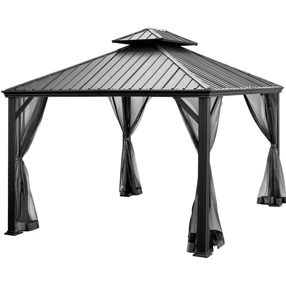 💝Clearance sale✨12’ft x 10’ft Hardtop Gazebo, With Privacy Curtain And Mosquito Net