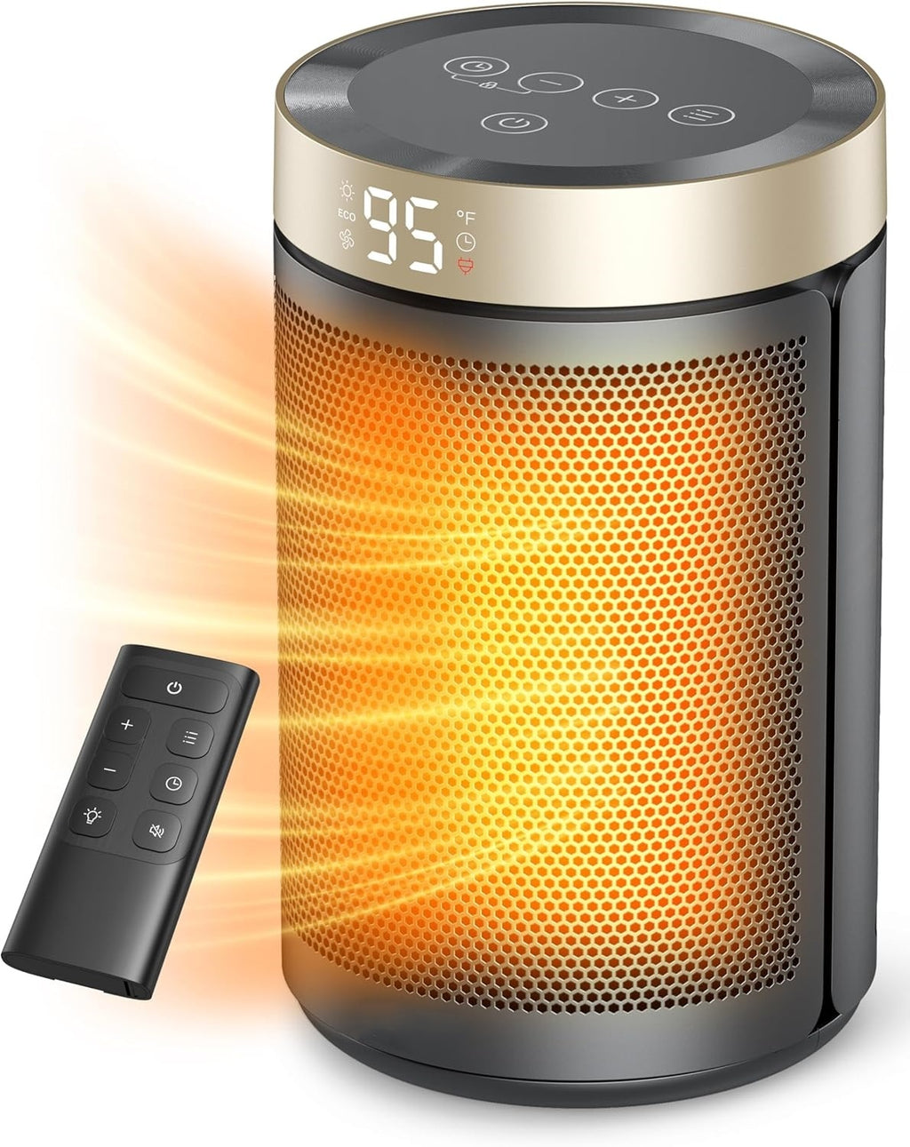 Space Heaters for Indoor Use, Portable Heater with Thermostat, 1-12H Timer, Eco Mode and Fan Mode, 1500W PTC Ceramic Fast Safety Heat for Office Bedroom Home, White, Without Remote