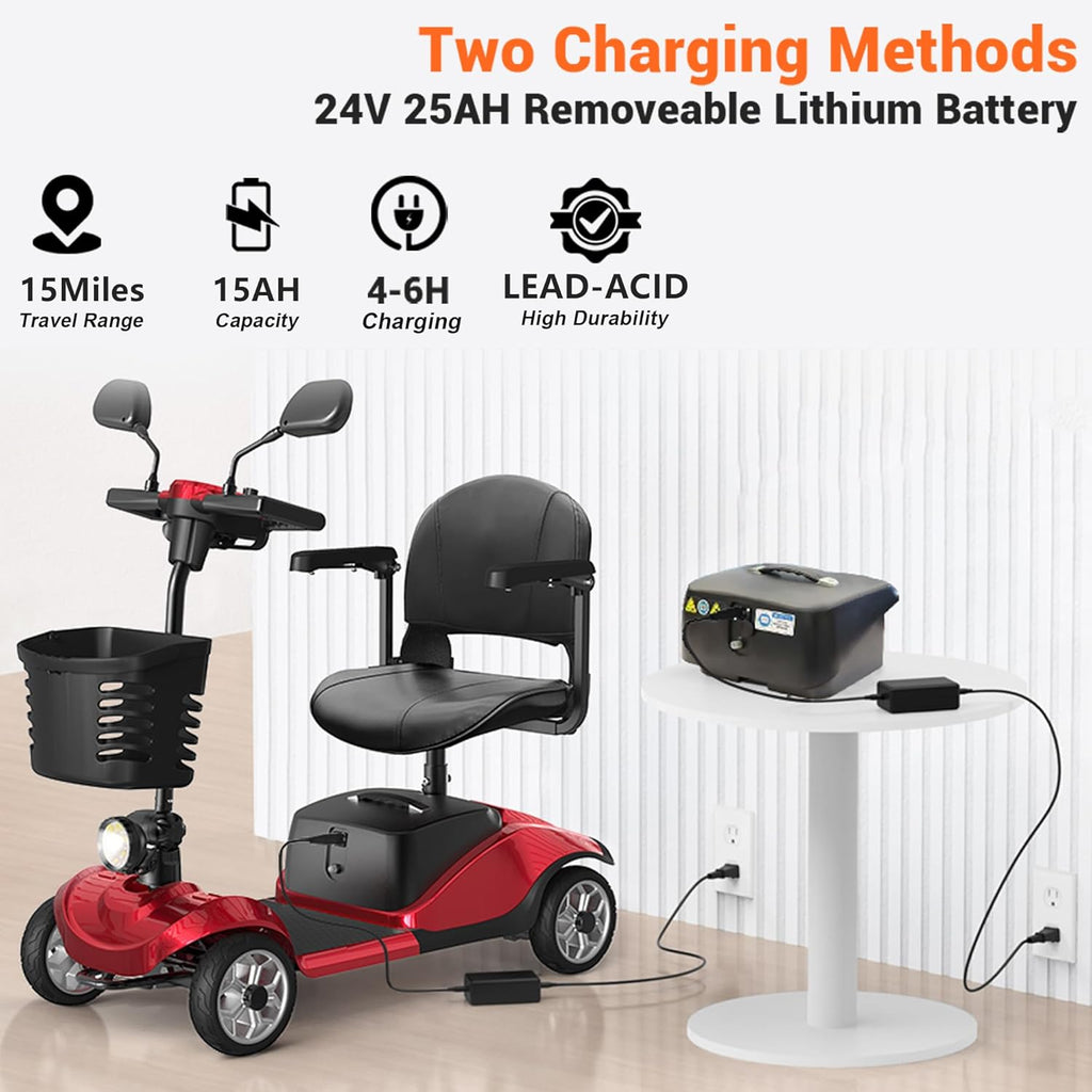 Mobility Scooter for Adults, Foldable 4 Wheel Motorized Mobility Scooter w/Dustproof Cover, 350LBS Capacity & Removable Lithium Battery, Seniors 25Miles Electric Powered Mobility for Outdoor
