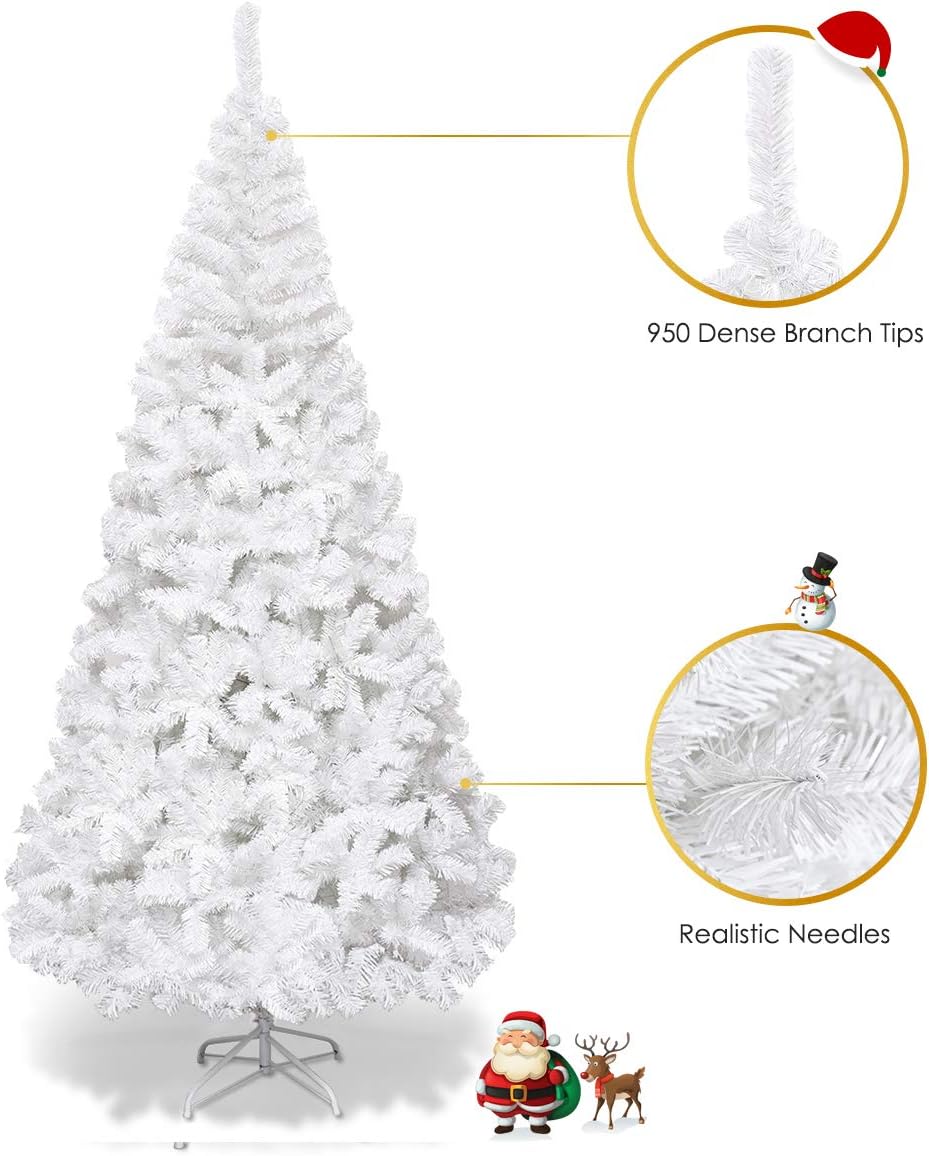 Goplus 7ft Artificial White Christmas Tree Xmas Pine Tree with Solid Metal Legs Perfect for Indoor and Outdoor Holiday Decoration