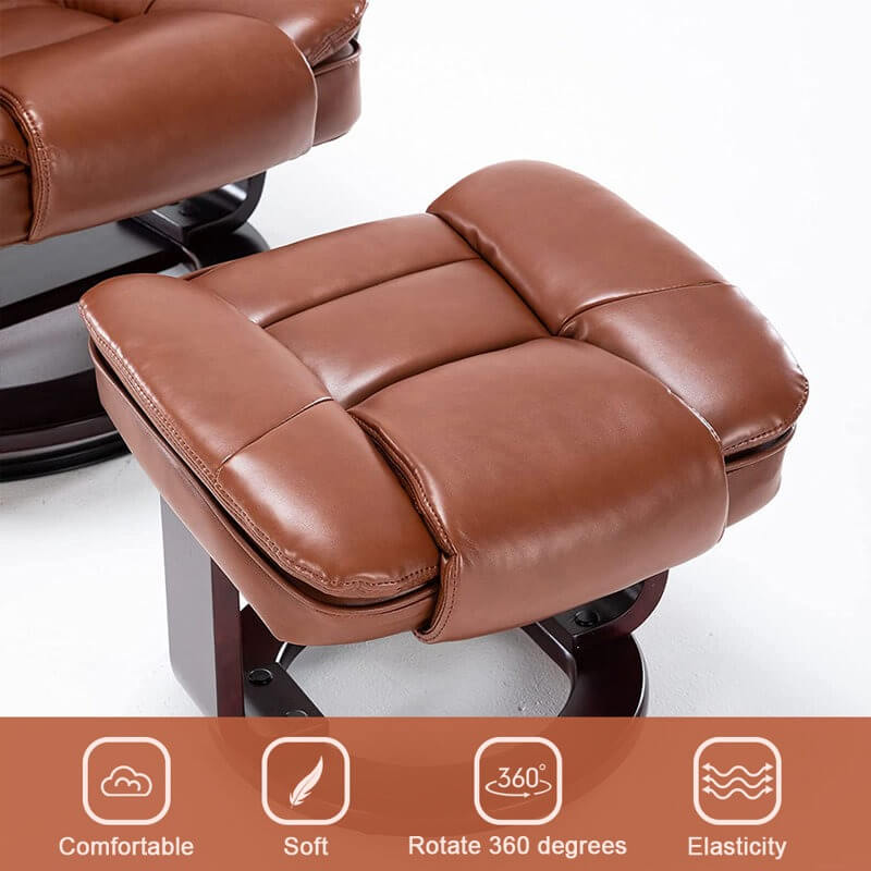 Contemporary Multi-Position Recliner and Curved Ottoman with Swivel Base