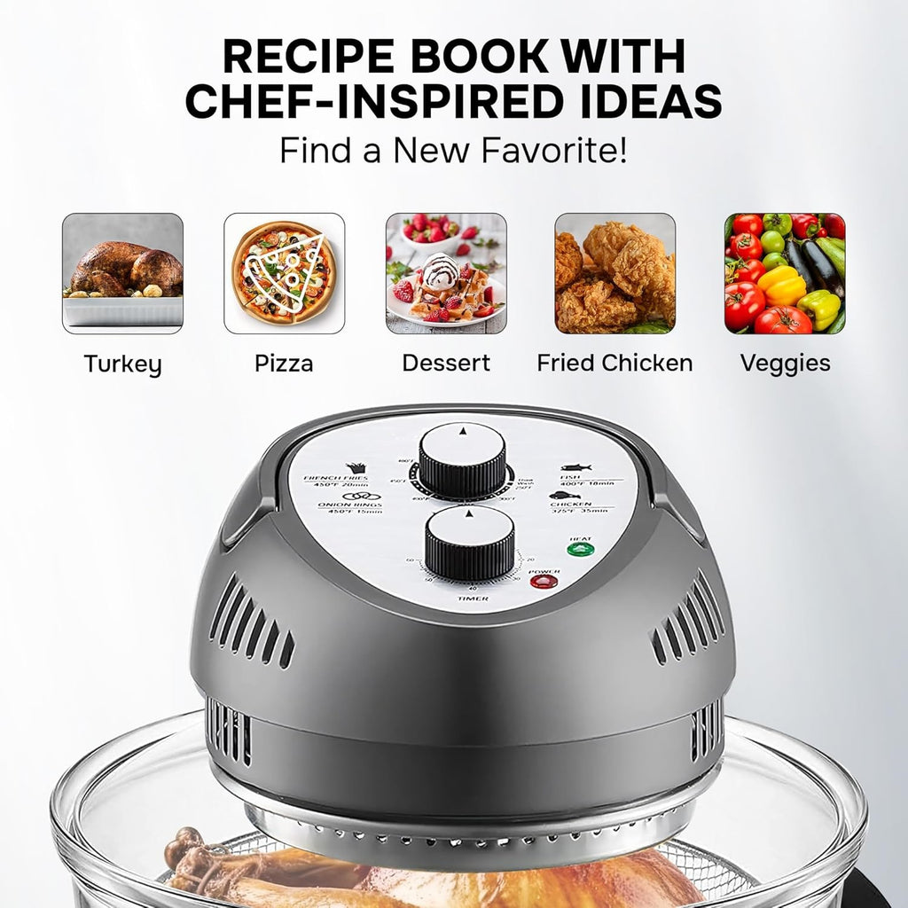 Large Air Fryer Oven – Large Halogen Oven Cooker with 50+ Air Fryers Recipe Book for Quick + Easy Meals for Entire Family, AirFryer Oven Makes Healthier Crispy Foods