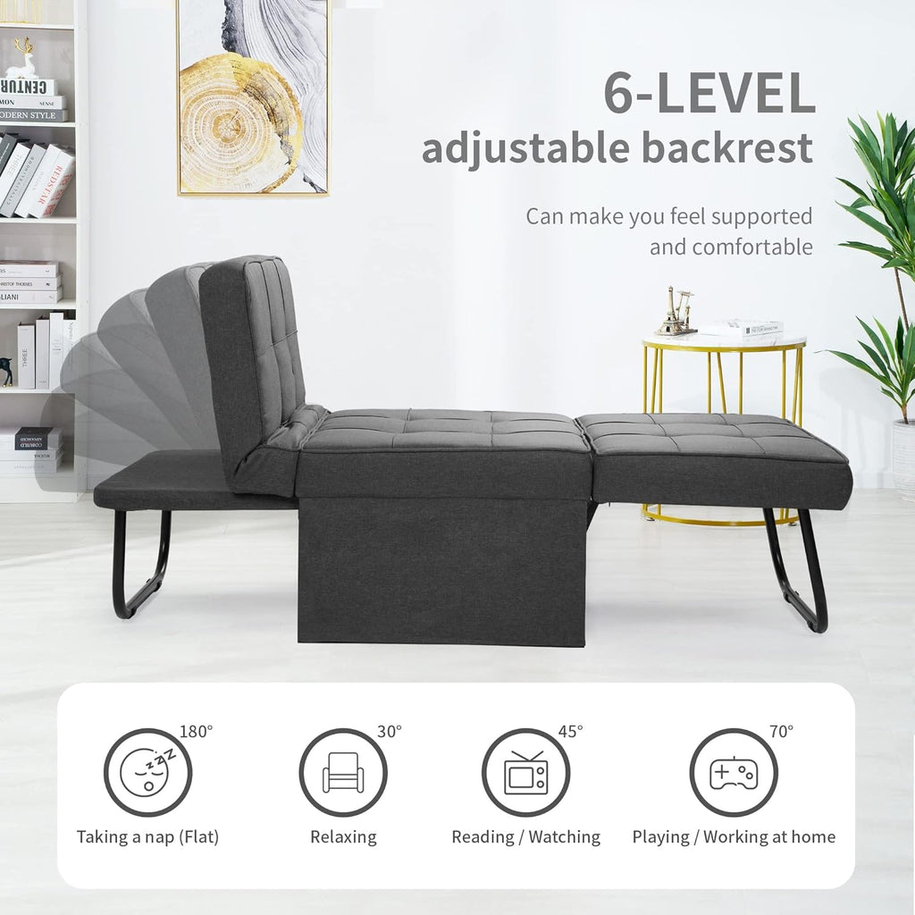 Sofa Bed, 4 in 1 Multi-Function Folding Ottoman Breathable Linen Couch Bed with Adjustable Backrest Modern Convertible Chair for Living Room Apartment Office