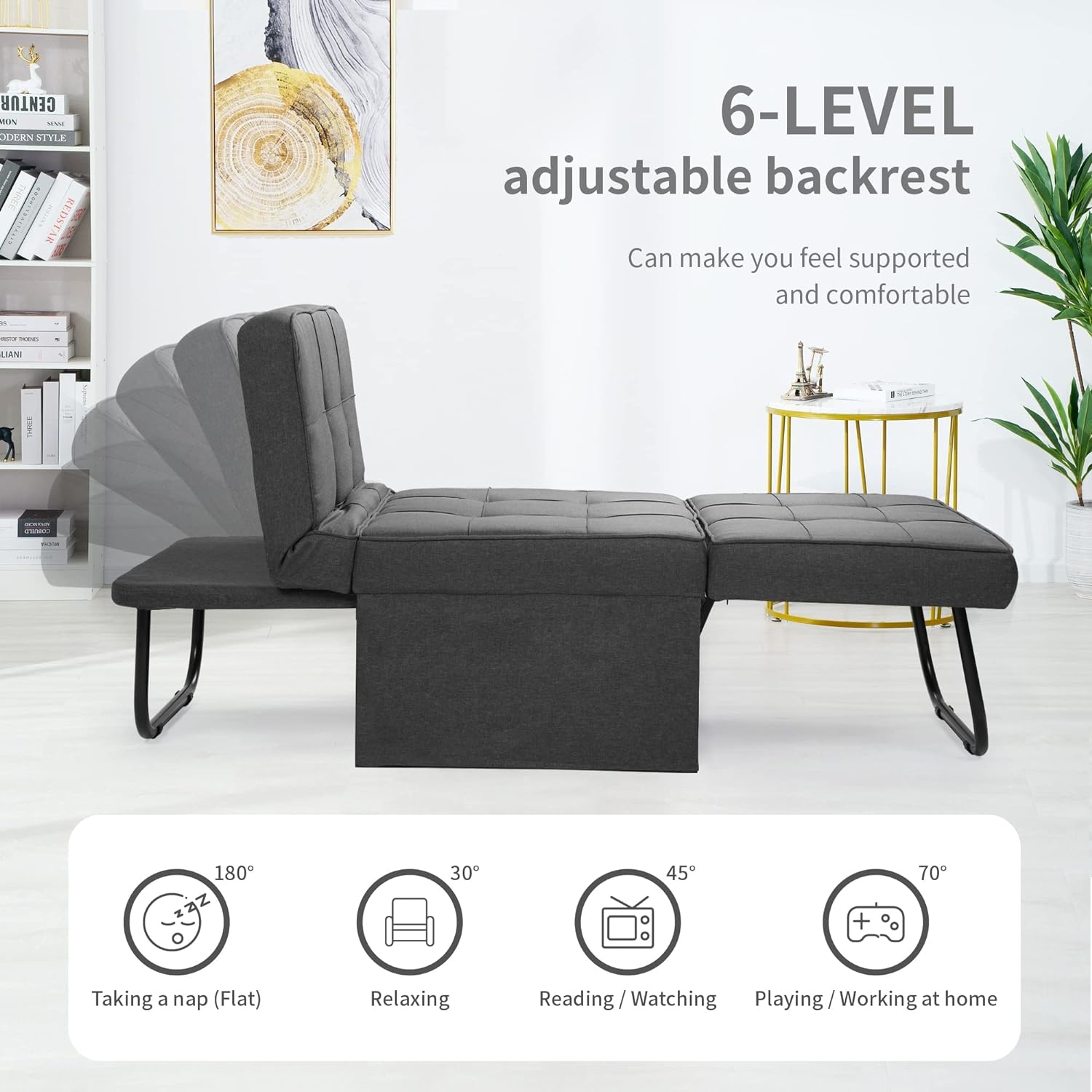 Sofa Bed, 4 in 1 Multi-Function Folding Ottoman Breathable Linen Couch Bed with Adjustable Backrest Modern Convertible Chair for Living Room Apartment Office