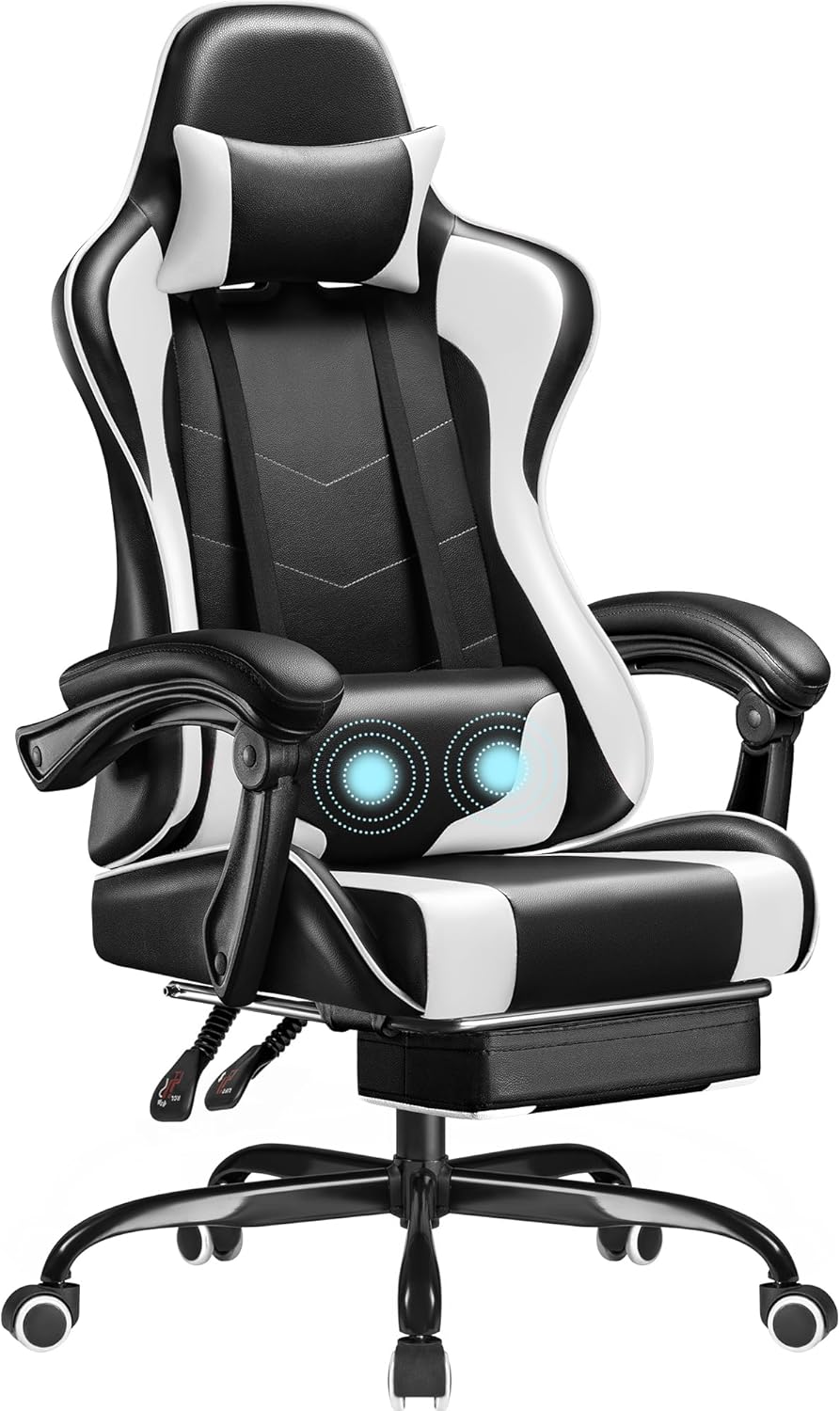 Homall Gaming Chair, Video Game Chair with Footrest and Massage Lumbar Support, Ergonomic Computer Chair Height Adjustable with Swivel Seat and Headrest (Grey)