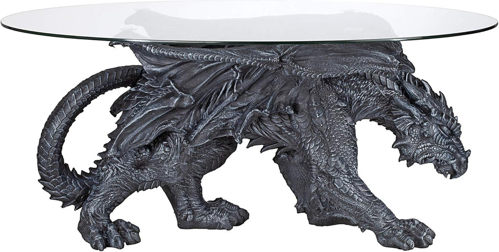Design Toscano Warwickshire Dragon Gothic Decor Glass Topped Coffee Table, 39 Inch, Greystone