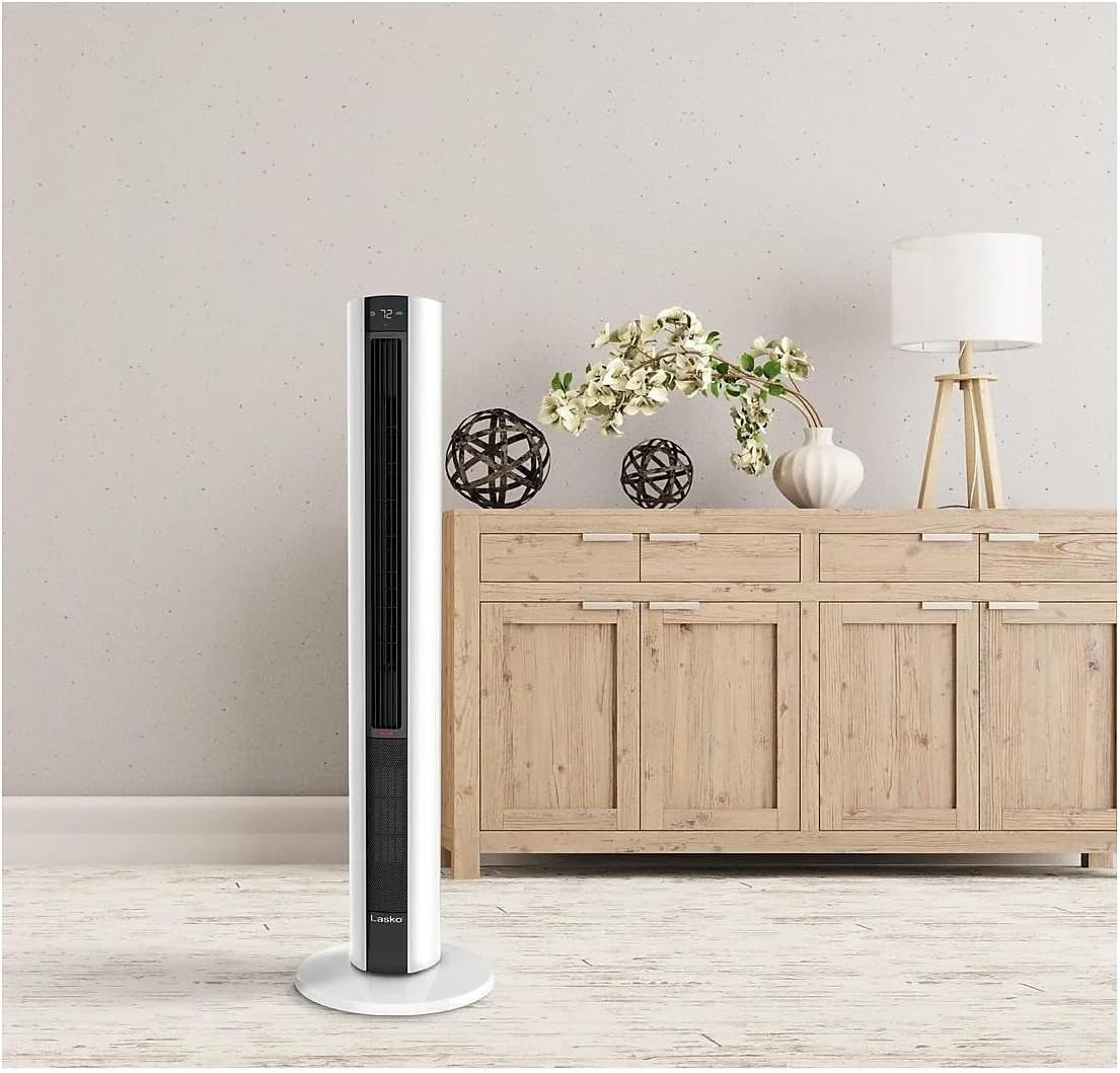Lasko Oscillating All Season Tower Fan and Space Heater in One for Home with Adjustable Thermostat, Tip-Over Switch, 4 Fan Speeds, 3 Heat Settings and Remote Control, 42 Inches, 1500W, Gray, FH515