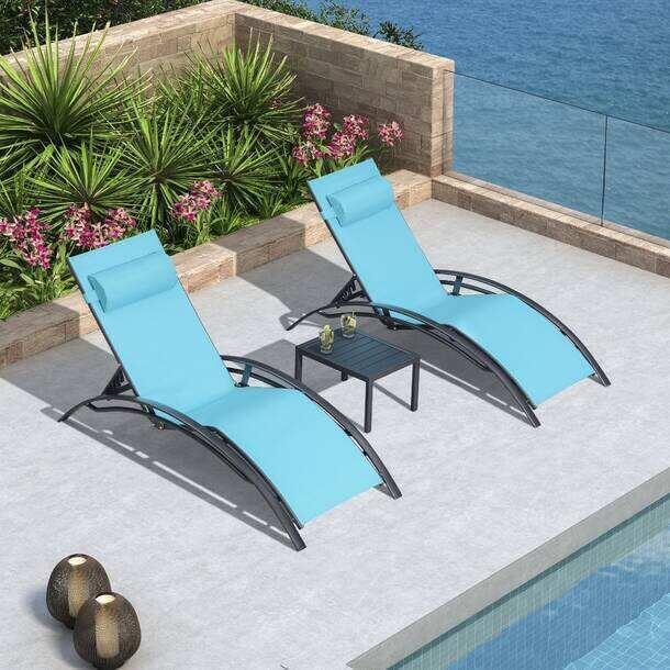 Outdoor Wicker Chaise Lounge - Set of 2 with Table