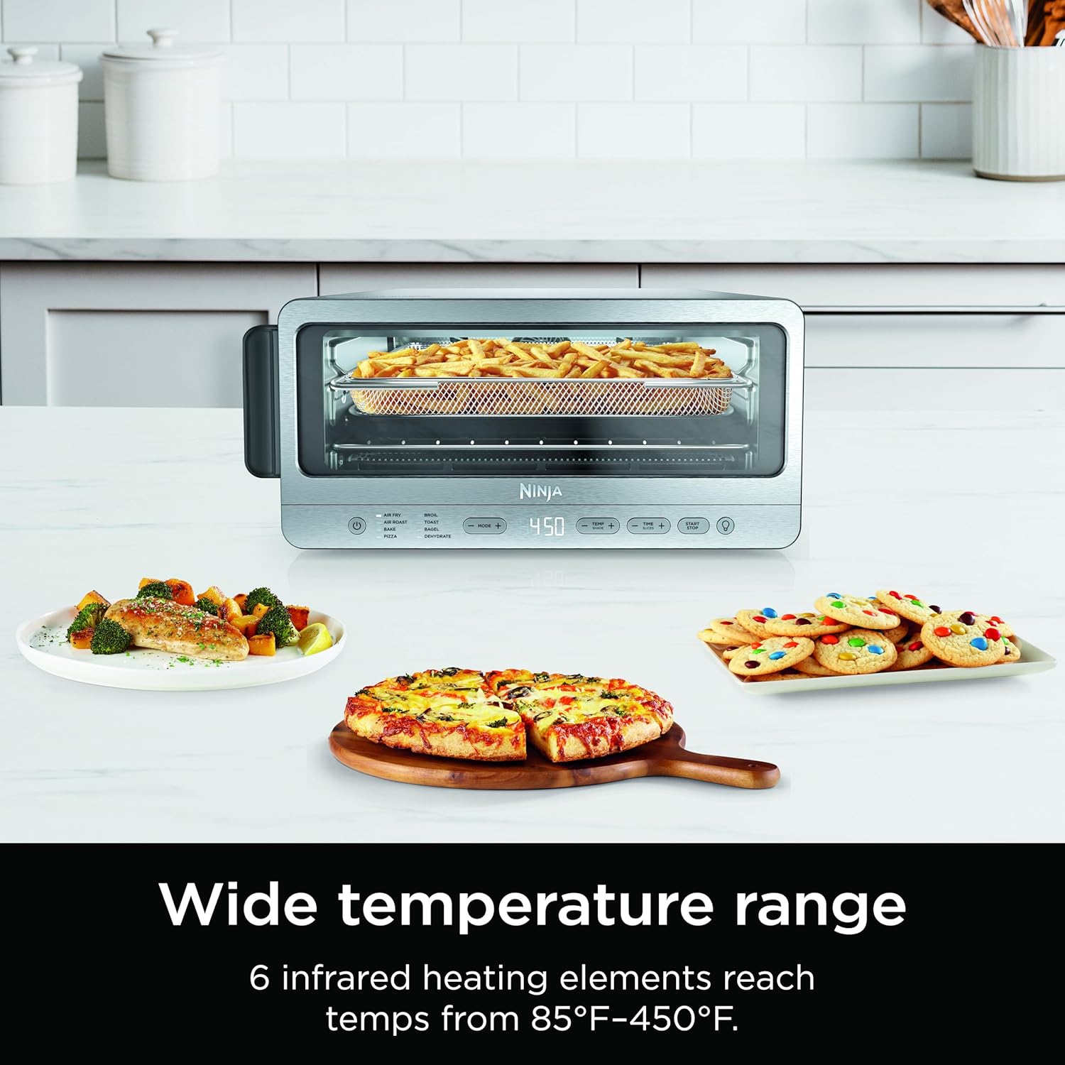 Ninja SP101 Digital Air Fry Countertop Oven with 8-in-1 Functionality, Flip Up & Away Capability for Storage Space, with Air Fry Basket, Wire Rack & Crumb Tray, Silver