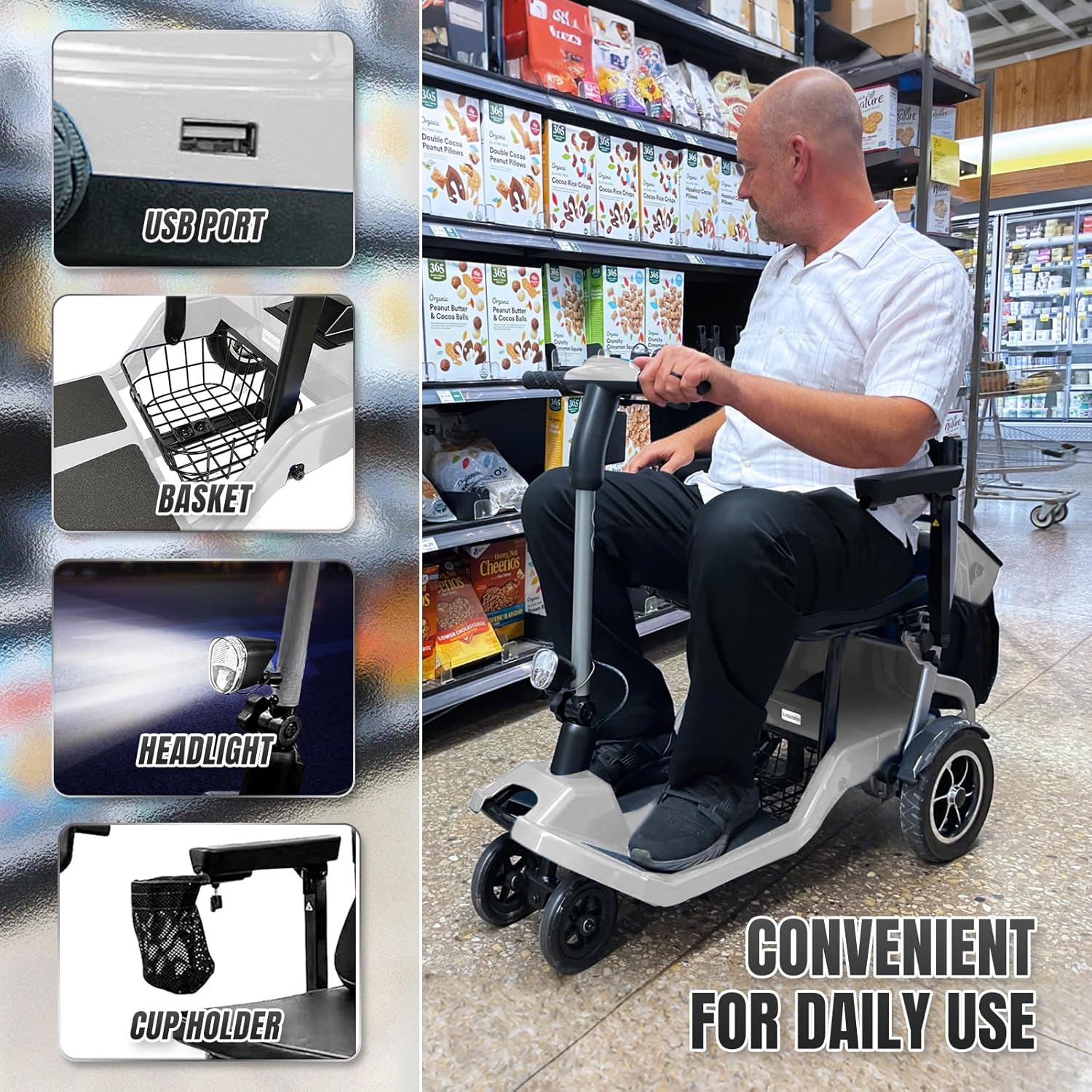 R3b-Mobility Scooters for Seniors Adults Ultra Lightweight Electric Powered Folding 4 Wheel Mobility Scooter with Headlight Cup Holder, Compact & Convenient for Travel Airline Approved, Blue