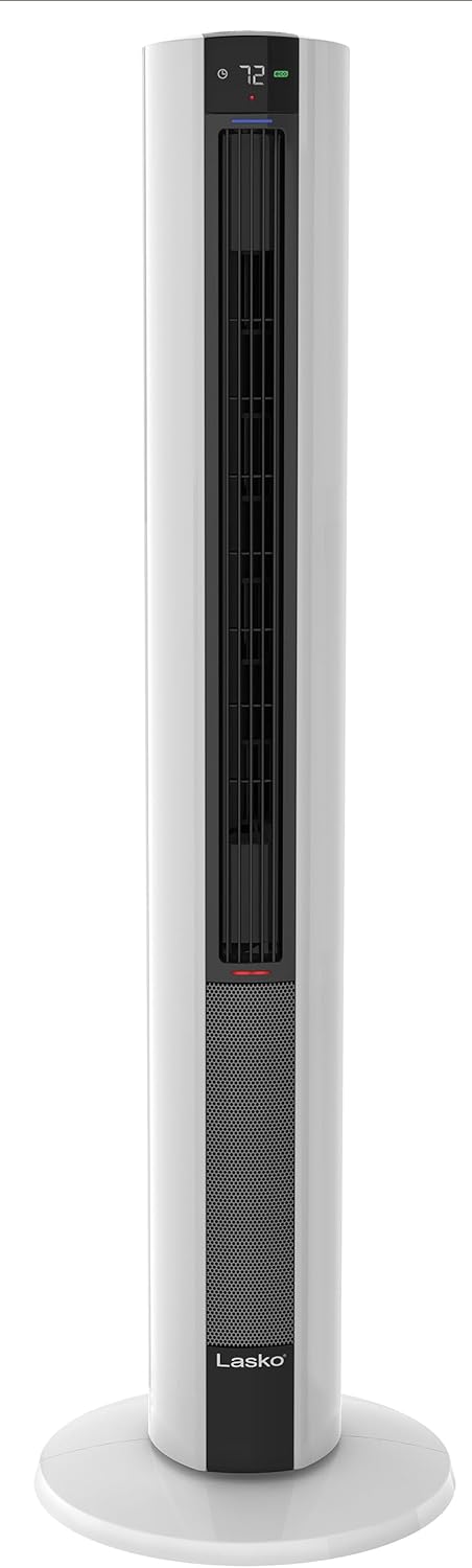 Lasko Oscillating All Season Tower Fan and Space Heater in One for Home with Adjustable Thermostat, Tip-Over Switch, 4 Fan Speeds, 3 Heat Settings and Remote Control, 42 Inches, 1500W, Gray, FH515