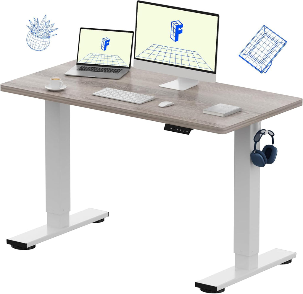 FLEXISPOT EN1 One-Piece Standing Desk 55 x 28 Inch Electric Adjustable Height Desk for Home Office and Computer Workstation (White Frame + 55" Maple Top, 2 Packages)