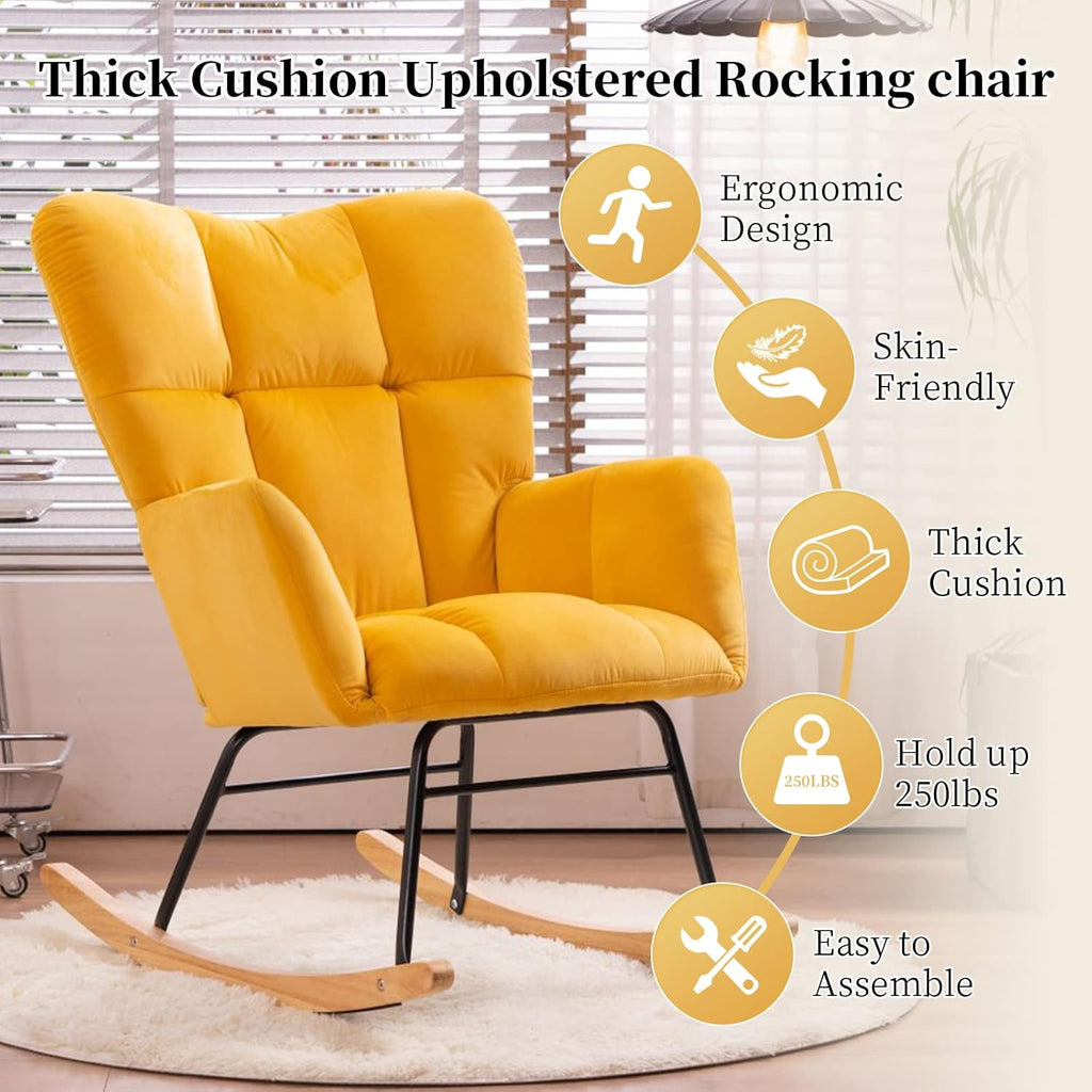 NIOIIKIT Nursery Rocking Chair Teddy Upholstered Glider Rocker Rocking Accent Chair Padded Seat with High Backrest Armchair Comfy Side Chair for Living Room Bedroom Offices (Ivory Teddy)