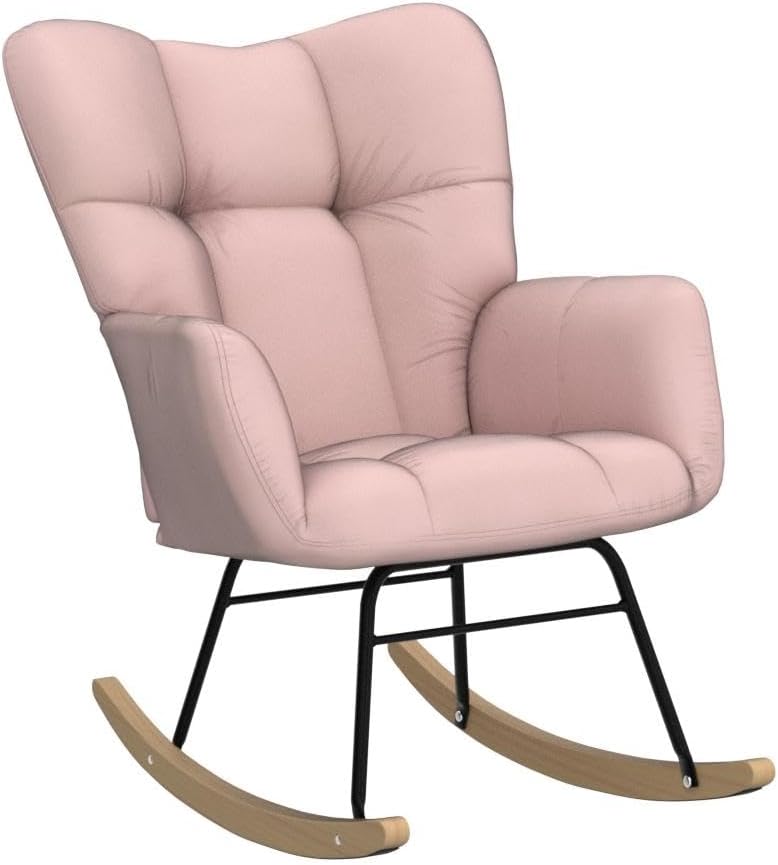 NIOIIKIT Nursery Rocking Chair Teddy Upholstered Glider Rocker Rocking Accent Chair Padded Seat with High Backrest Armchair Comfy Side Chair for Living Room Bedroom Offices (Ivory Teddy)