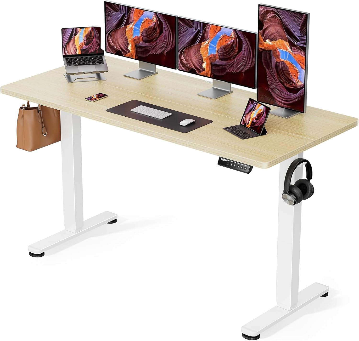 ErGear Height Adjustable Electric Standing Desk, 40 x 24 Inches Sit Stand up Desk, Memory Computer Home Office Desk (Light Vintage Brown)