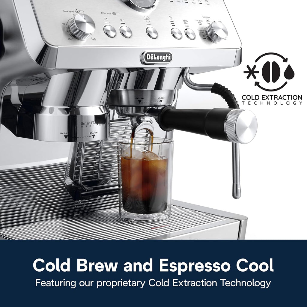 De'Longhi La Specialista Maestro Espresso Machine with Grinder, Auto & Manual Milk Frother – Bean-to-Cup Cold Brew Coffee with Cold Extraction Technology, Variable Temp & Tamping Tool, 8 Drink Presets