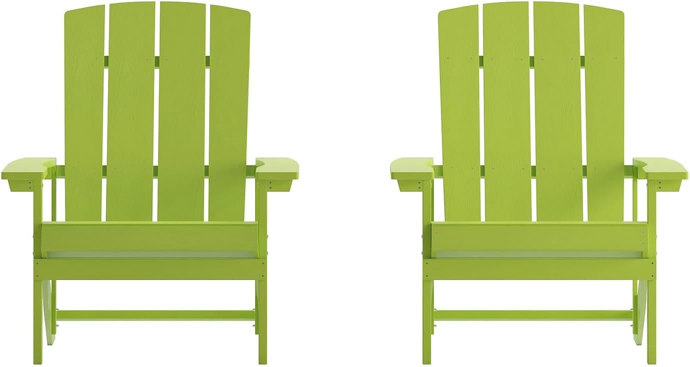 Flash Furniture Charlestown Commercial Grade Indoor/Outdoor Adirondack Chair, Weather Resistant Durable Poly Resin Deck and Patio Seating, Green