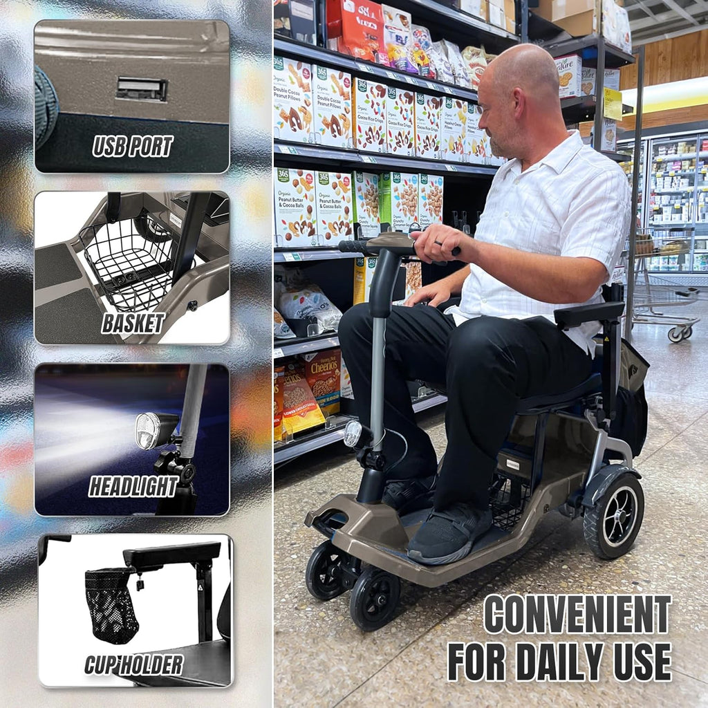 R3b-Mobility Scooters for Seniors Adults Ultra Lightweight Electric Powered Folding 4 Wheel Mobility Scooter with Headlight Cup Holder, Compact & Convenient for Travel Airline Approved, Blue