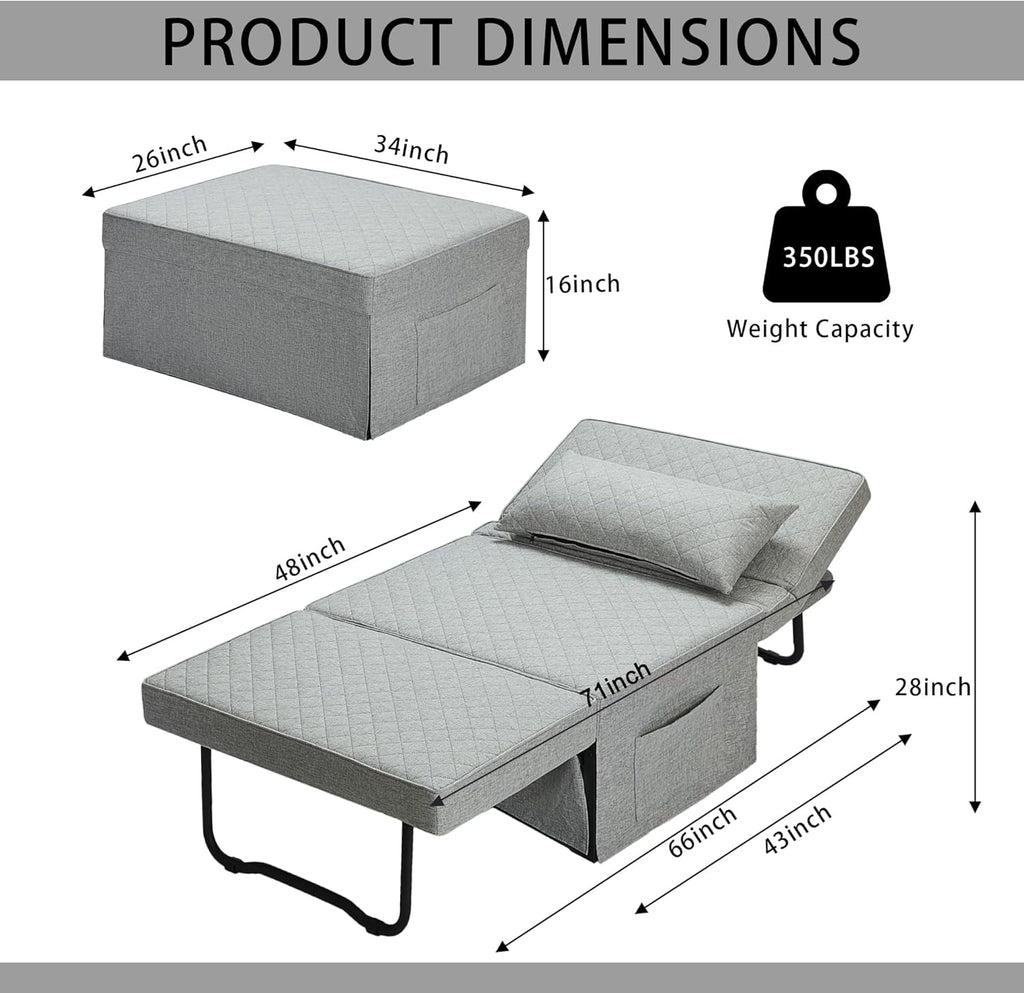 Sofa Bed, 4 in 1 Multi-Function Folding Ottoman Breathable Linen Couch Bed with Adjustable Backrest Modern Convertible Chair for Living Room Apartment Office