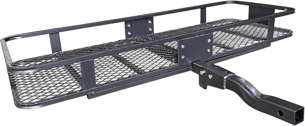 MeeFar High Rail Trailer Folding Hitch Mount Cargo Carrier Basket 60" X 24" X 14"+Waterproof Cargo Bag 20 cu ft(59" 24" 24"), Capacity of 500 Lbs with Hitch Stabilizer, Net, Lock and Straps