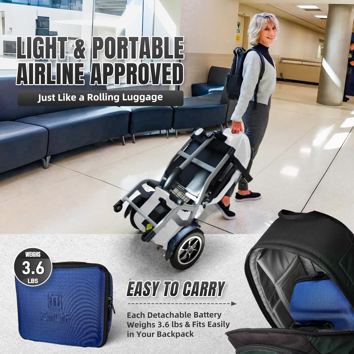 R3b-Mobility Scooters for Seniors Adults Ultra Lightweight Electric Powered Folding 4 Wheel Mobility Scooter with Headlight Cup Holder, Compact & Convenient for Travel Airline Approved, Blue