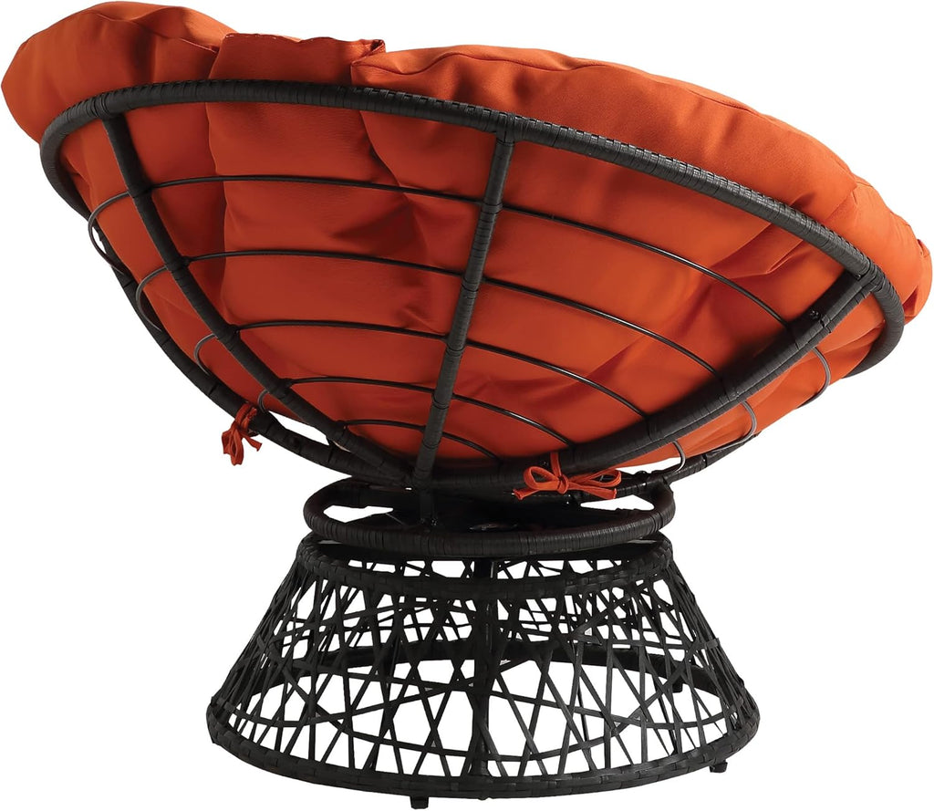 OSP Home Furnishings Wicker Papasan Chair with 360-Degree Swivel, Brown Frame with Brown Cushion