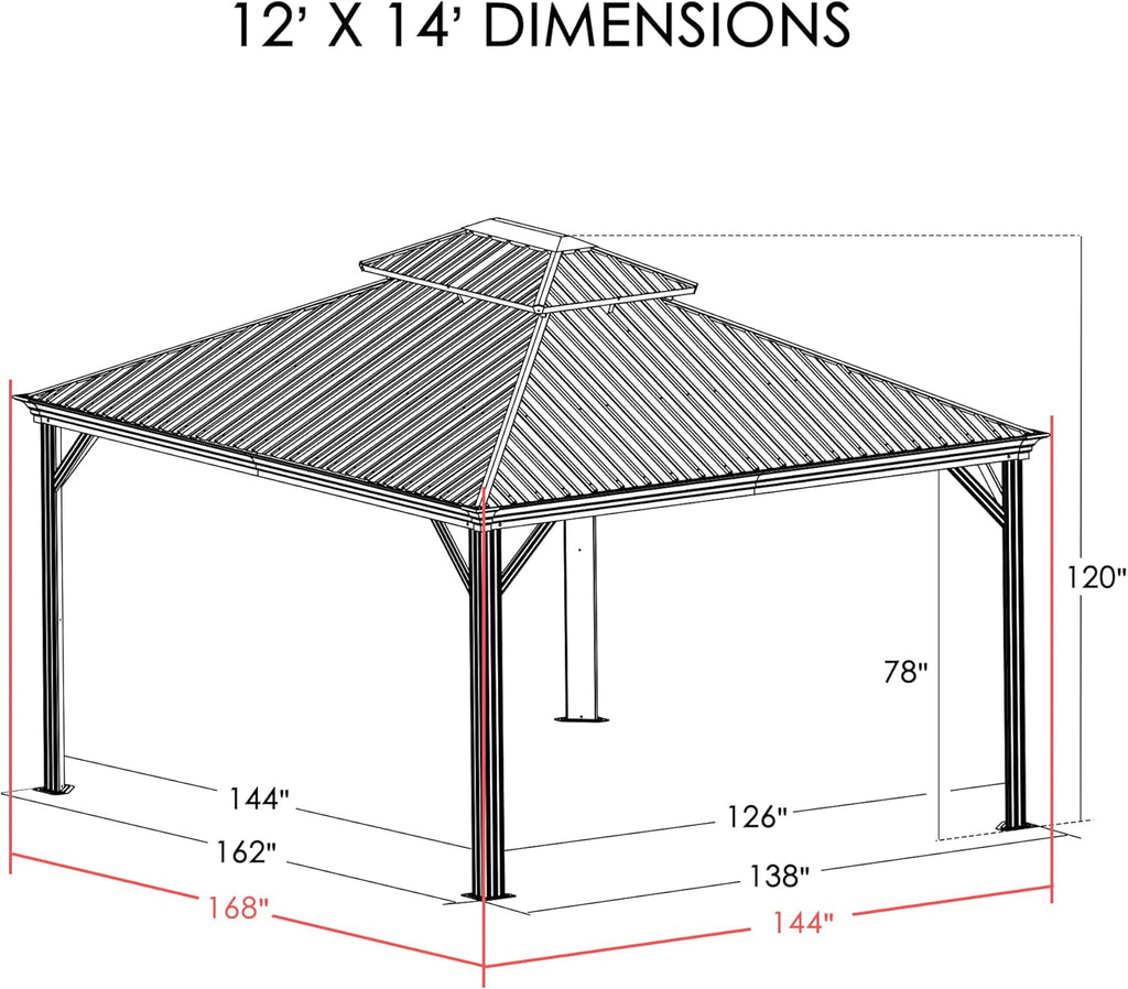 Kozyard Alexander 10' X 12' Hardtop, Aluminum Metal Gazebo with Galvanized Steel Double Roof Canopy, Curtain and Netting, Permanent Pavilion for Patio, Backyard, Deck, Lawn (Gray)