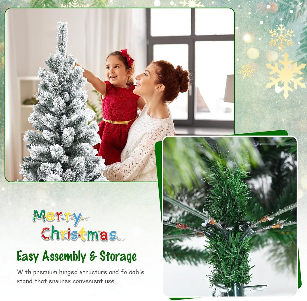 Goplus 7ft Artificial White Christmas Tree Xmas Pine Tree with Solid Metal Legs Perfect for Indoor and Outdoor Holiday Decoration