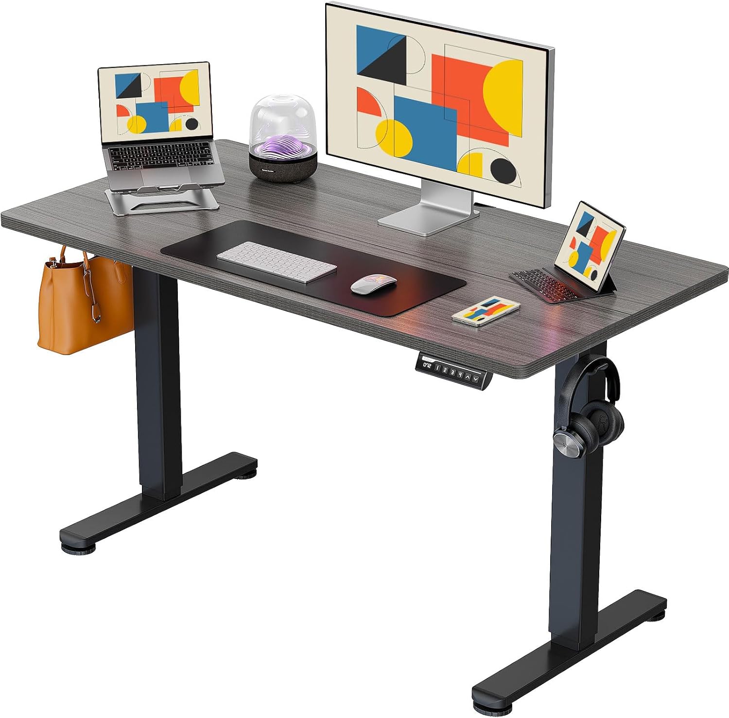 ErGear Height Adjustable Electric Standing Desk, 40 x 24 Inches Sit Stand up Desk, Memory Computer Home Office Desk (Light Vintage Brown)