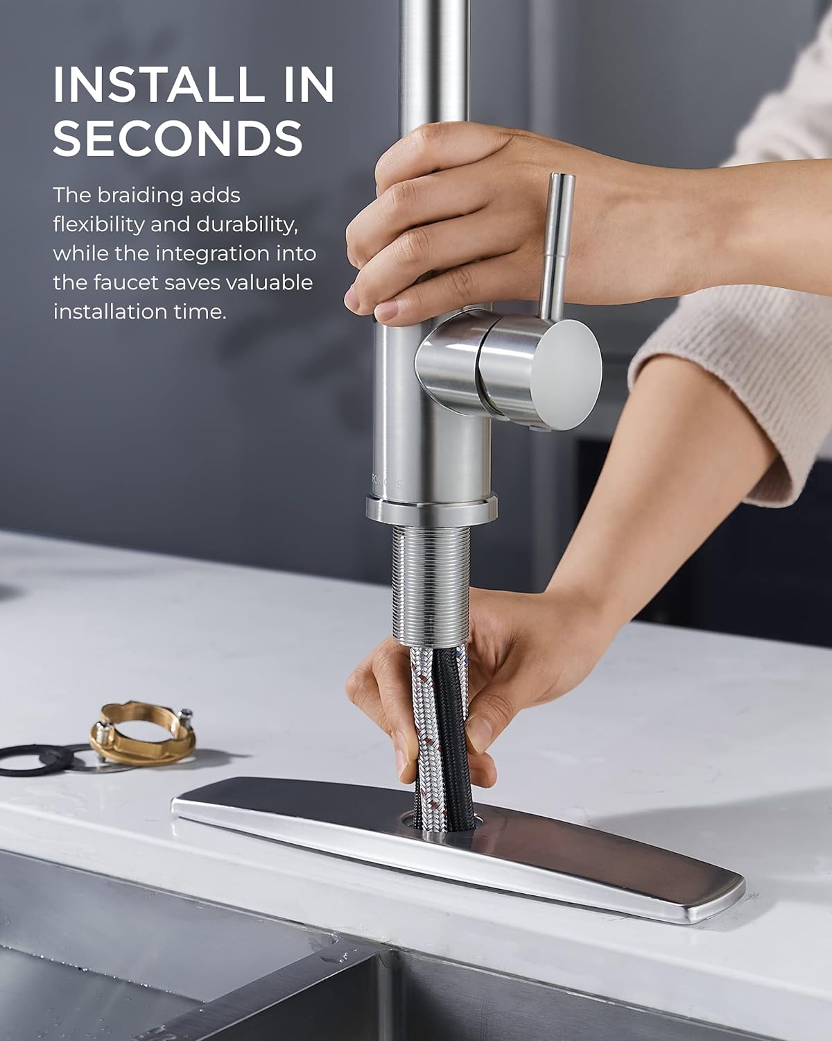 FORIOUS Touchless Kitchen Faucets, Brushed Nickel Kitchen Faucet with Pull Down Sprayer, Single Handle Smart Motion Sensor Kitchen Sink Faucet,Contemporary Hands-Free Sink Faucet for Farmhouse Laundry