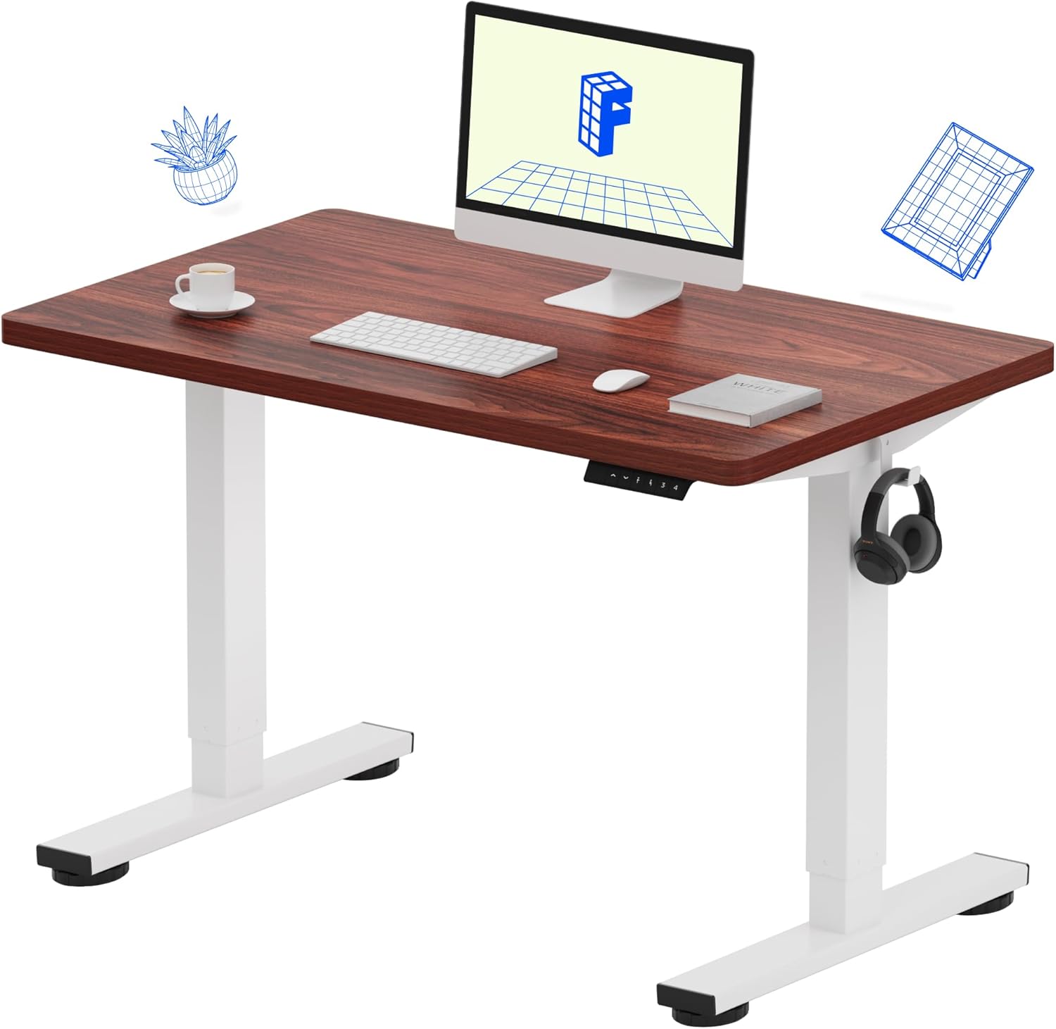 FLEXISPOT EN1 One-Piece Standing Desk 55 x 28 Inch Electric Adjustable Height Desk for Home Office and Computer Workstation (White Frame + 55" Maple Top, 2 Packages)