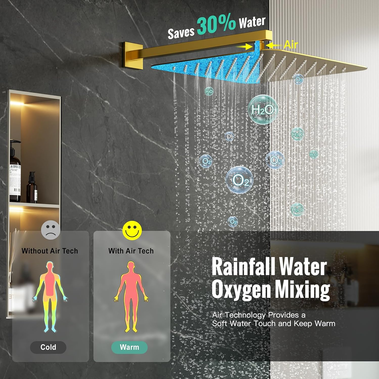SR SUN RISE 12 Inches Matte Black Shower System 12 Inch Brass Bathroom Luxury Rain Mixer Shower Combo Set Wall Mounted Rainfall Shower Head System Shower Faucet Rough-in Valve Body and Trim Included