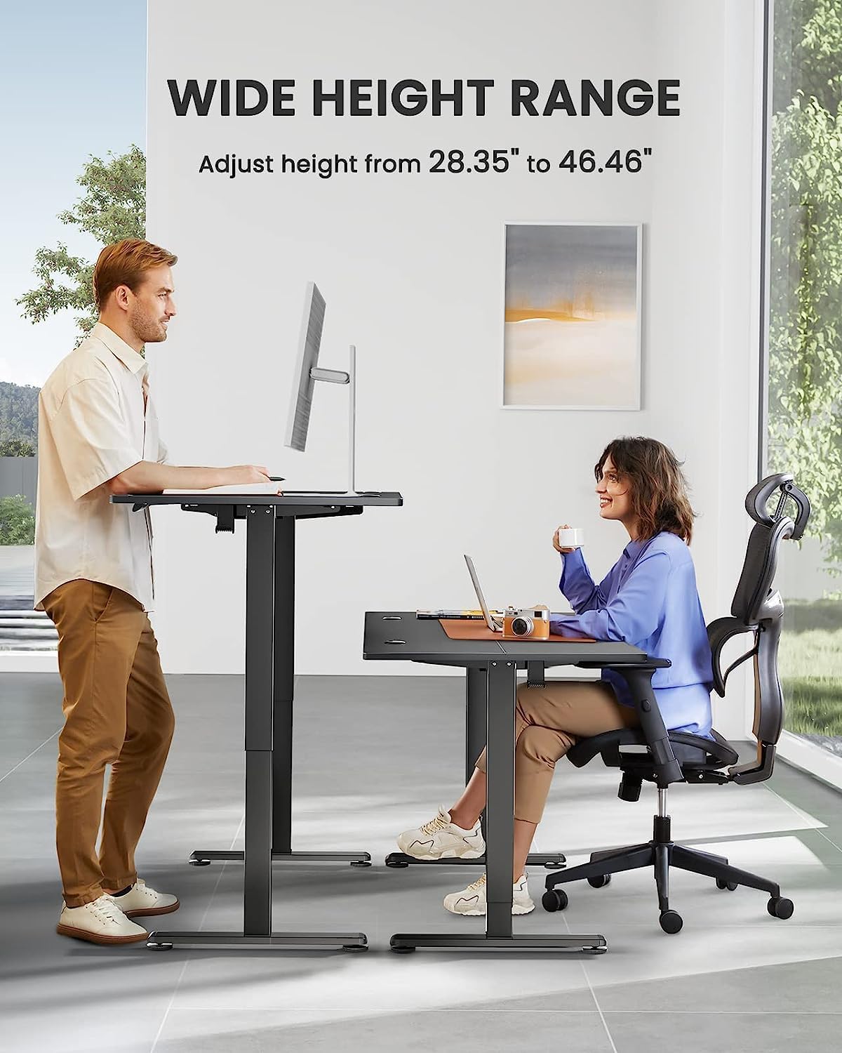 ErGear Height Adjustable Electric Standing Desk, 40 x 24 Inches Sit Stand up Desk, Memory Computer Home Office Desk (Light Vintage Brown)