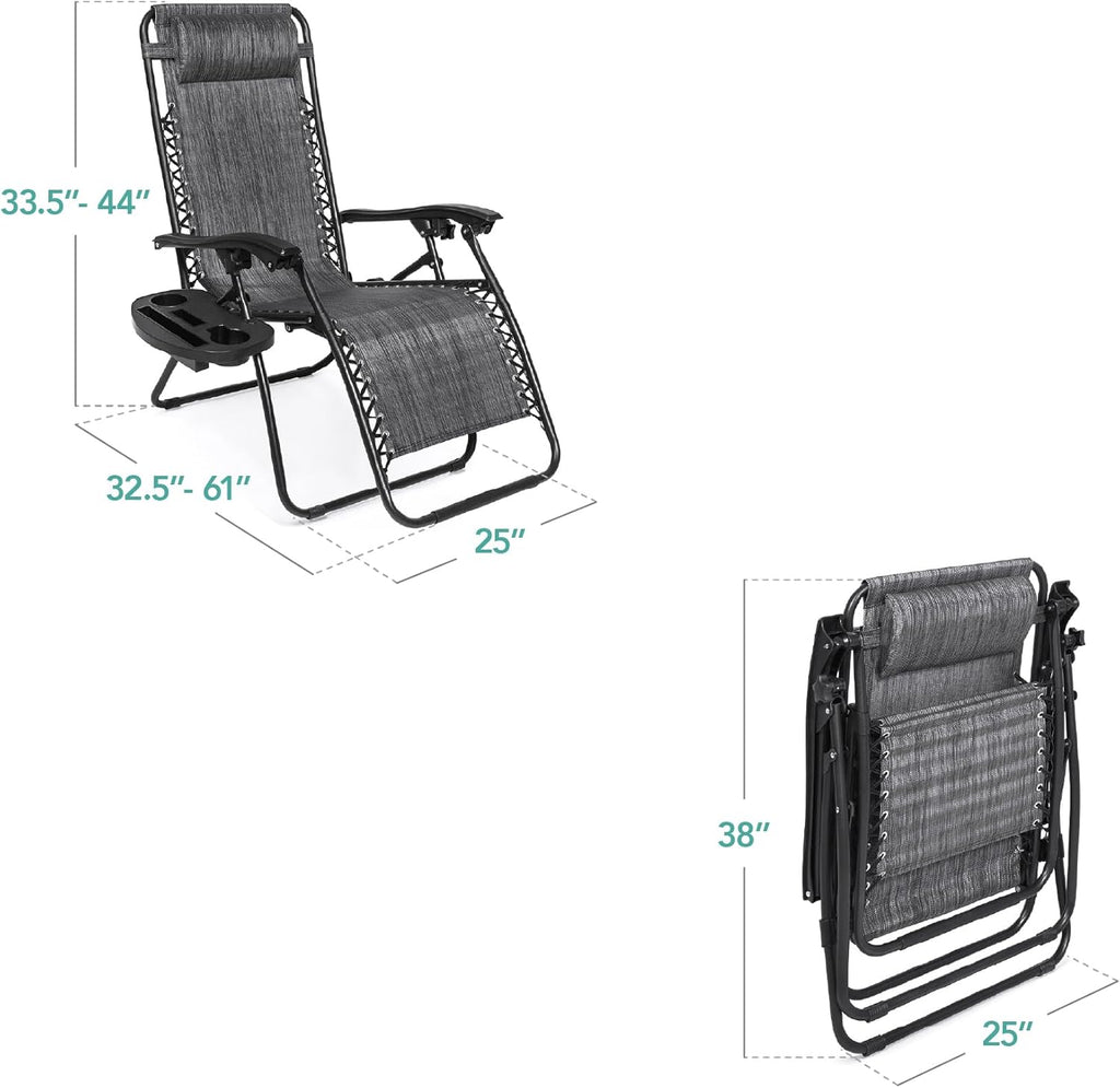 Best Choice Products Set of 2 Adjustable Steel Mesh Zero Gravity Lounge Chair Recliners w/Pillows and Cup Holder Trays - Beige