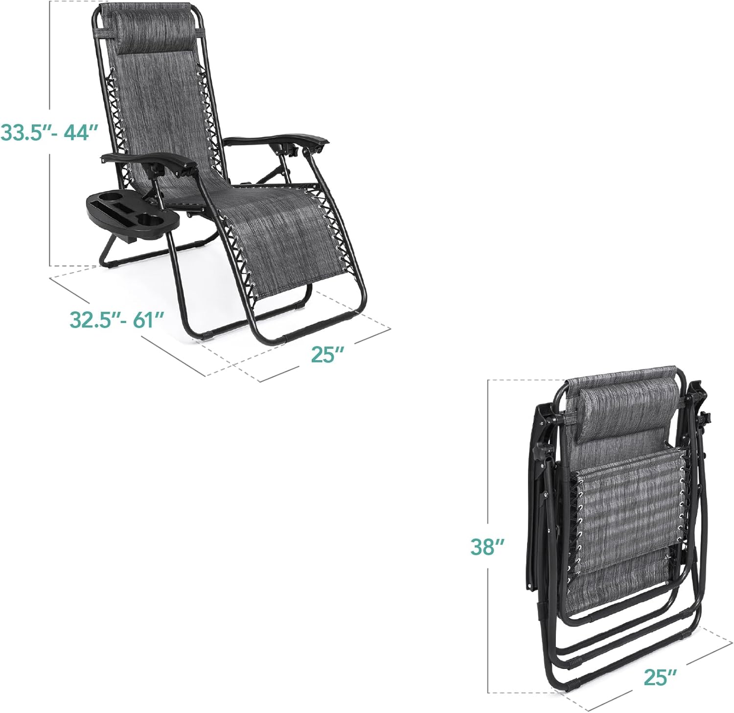 Best Choice Products Set of 2 Adjustable Steel Mesh Zero Gravity Lounge Chair Recliners w/Pillows and Cup Holder Trays - Beige