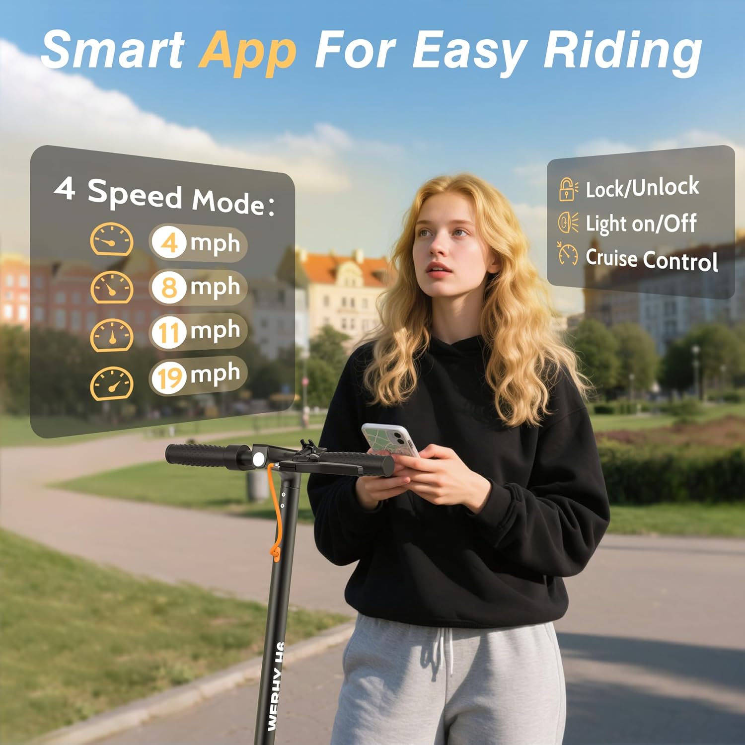 WERHY Electric Scooter, 350W/500W Motor, Top Speed 19/22 mph, Max 16/23/28Miles Ranges, Foldable E Scooter for Adults