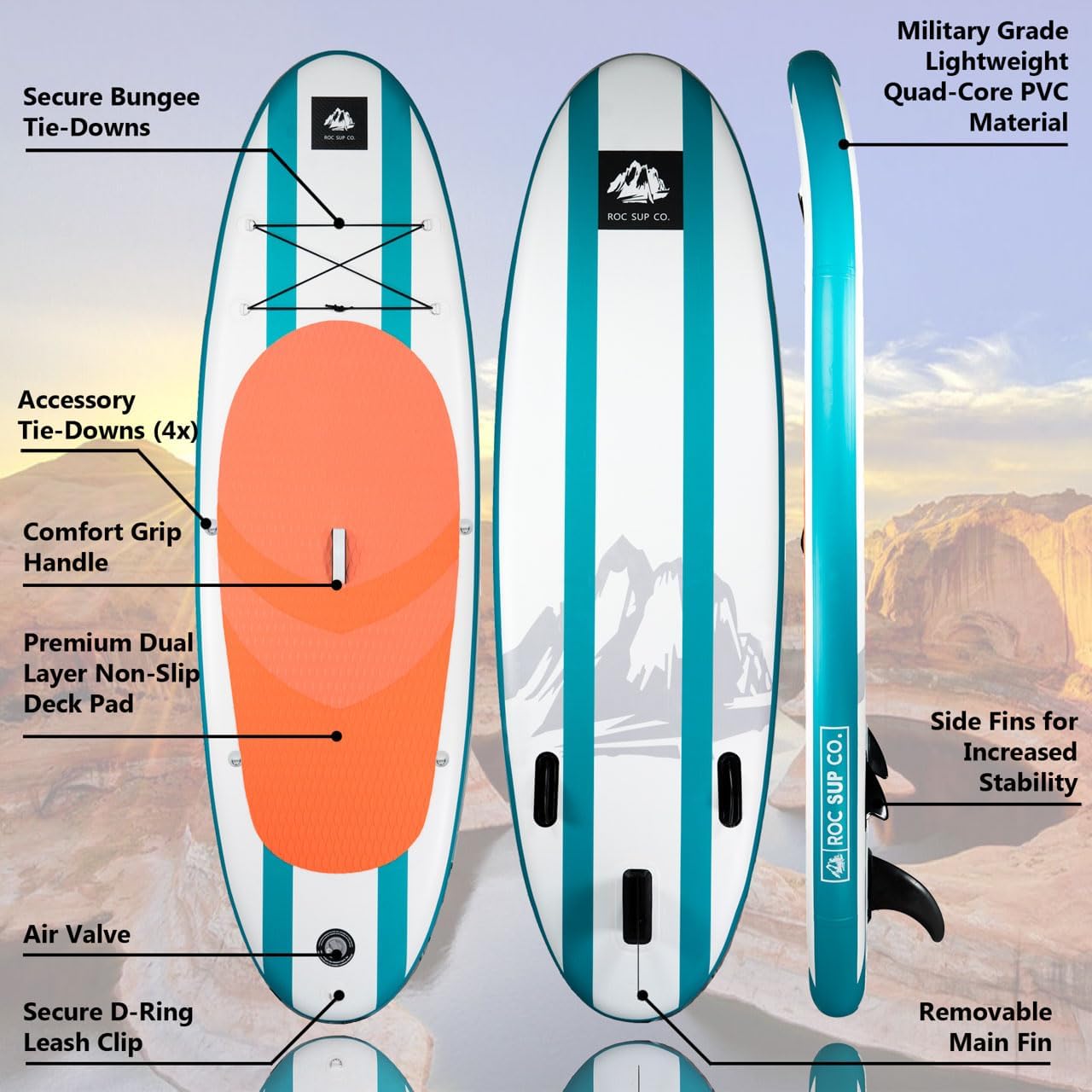Roc Inflatable Stand Up Paddle Boards with Premium SUP Paddle Board Accessories, Wide Stable Design, Non-Slip Comfort Deck for Youth & Adults (Aqua W/Kayak Seat)