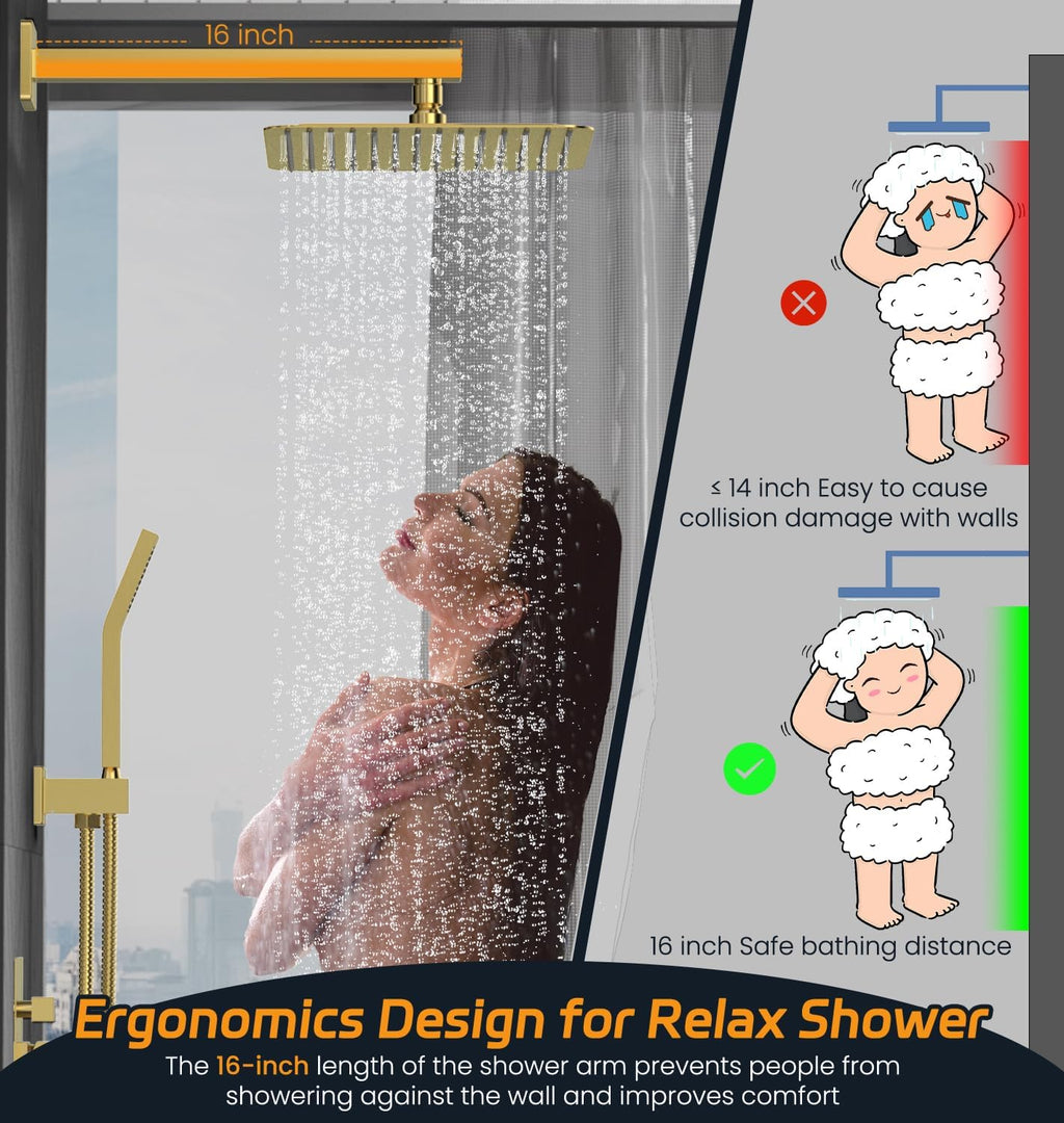 SR SUN RISE 12 Inches Matte Black Shower System 12 Inch Brass Bathroom Luxury Rain Mixer Shower Combo Set Wall Mounted Rainfall Shower Head System Shower Faucet Rough-in Valve Body and Trim Included