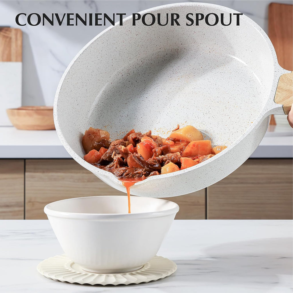 SENSARTE Nonstick Cookware Set 13-Piece, Healthy Pots and Pans Set Non-toxic Kitchen Cooking Set with Granite Coating, Stay-Cool Handles, Silicone Utensils and Pot Protectors, PFOA Free