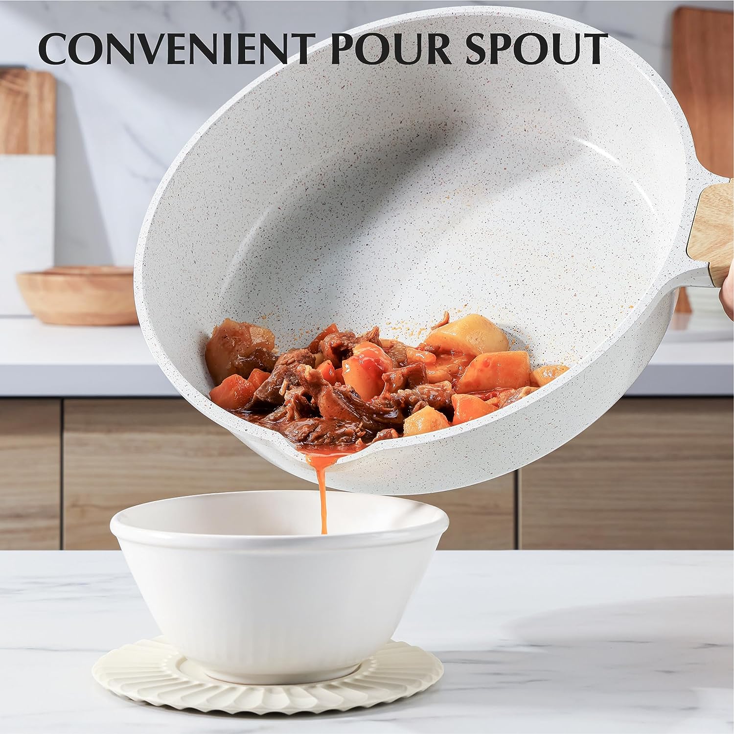 SENSARTE Nonstick Cookware Set 13-Piece, Healthy Pots and Pans Set Non-toxic Kitchen Cooking Set with Granite Coating, Stay-Cool Handles, Silicone Utensils and Pot Protectors, PFOA Free