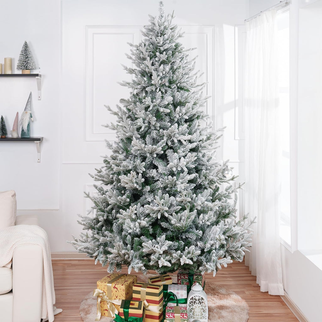 Naomi Home 6.5ft Rustic Christmas Tree with Lights, Realistic Classic Prelit with 2595 Branch Tips, 600 Warm Lights and Metal Stand, Aritificial Tree