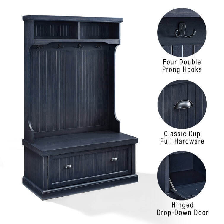 Carmel 40'' Wide Hall Tree with Bench and Shoe Storages